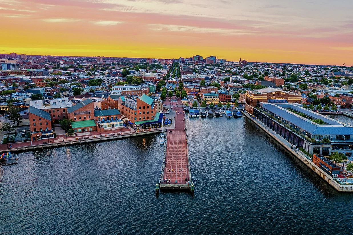 Destination view of Baltimore. Fell's Point Aerial 2022