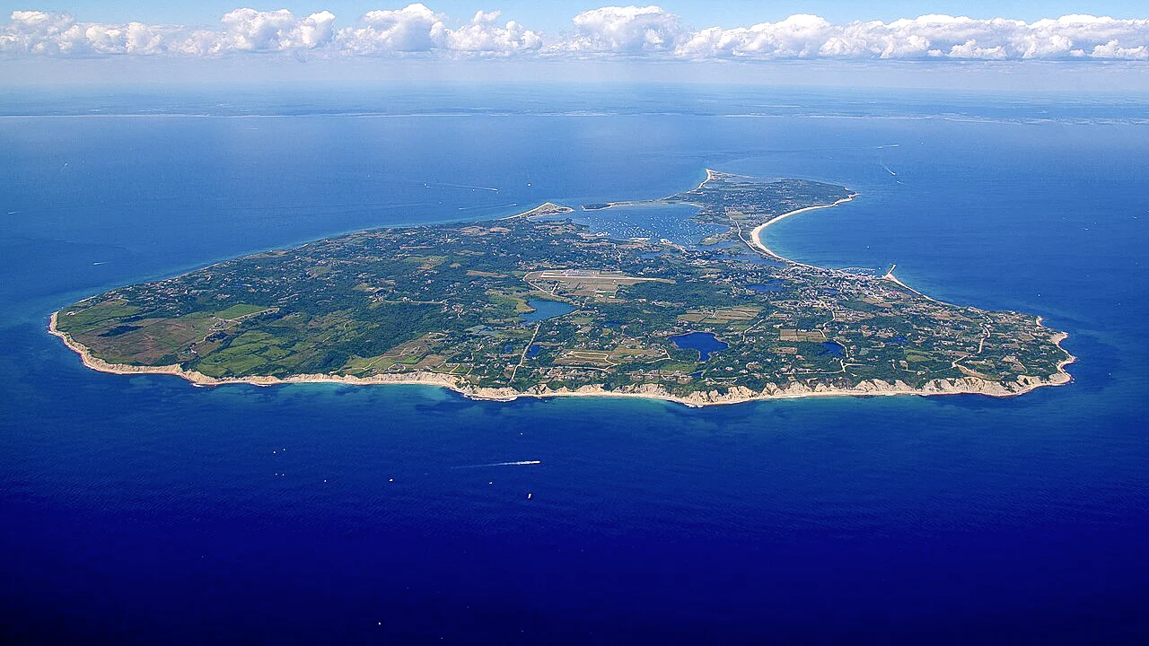 Destination view of Block Island. HiRes BlockIsland Aerial 7-23-2015