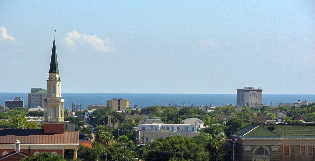 Destination view of Galveston. Galveston Texas Skyline