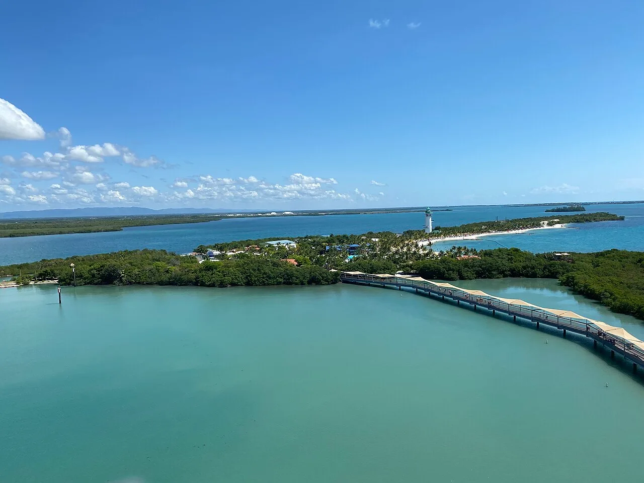 Destination view of Harvest Caye. Harvest Caye
