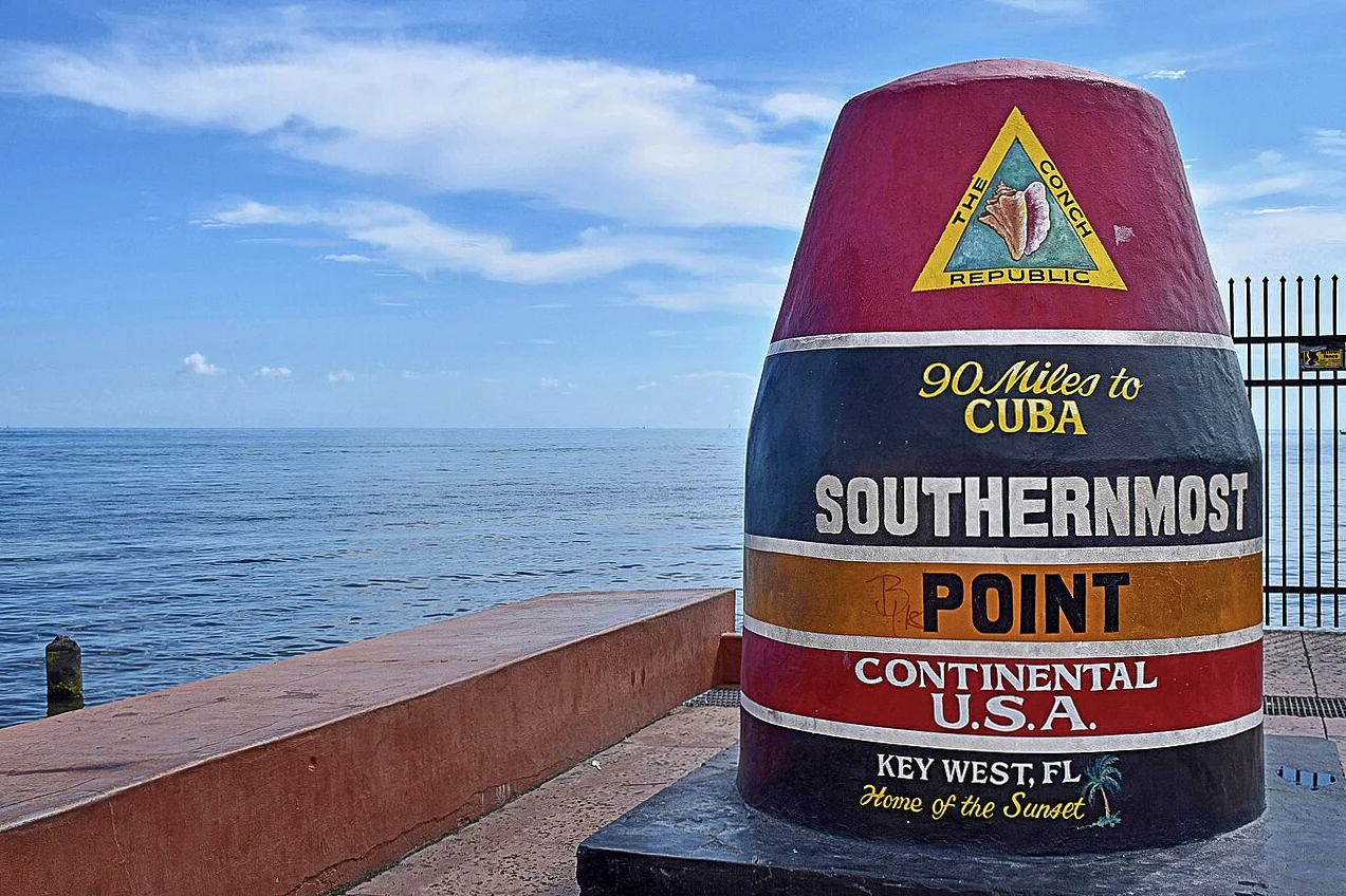 Destination view of Key West. Southernmost point buoy, NE view