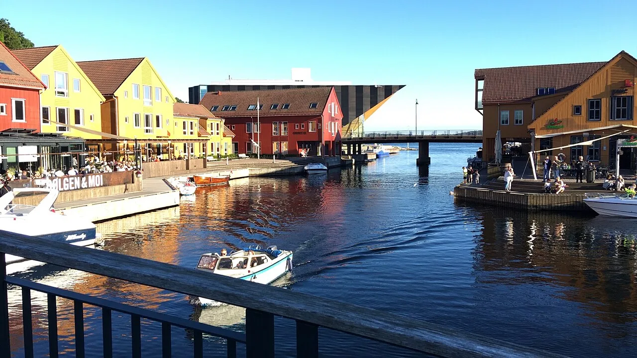 Destination view of Kristiansand. Fiskebrygga, Kristiansand