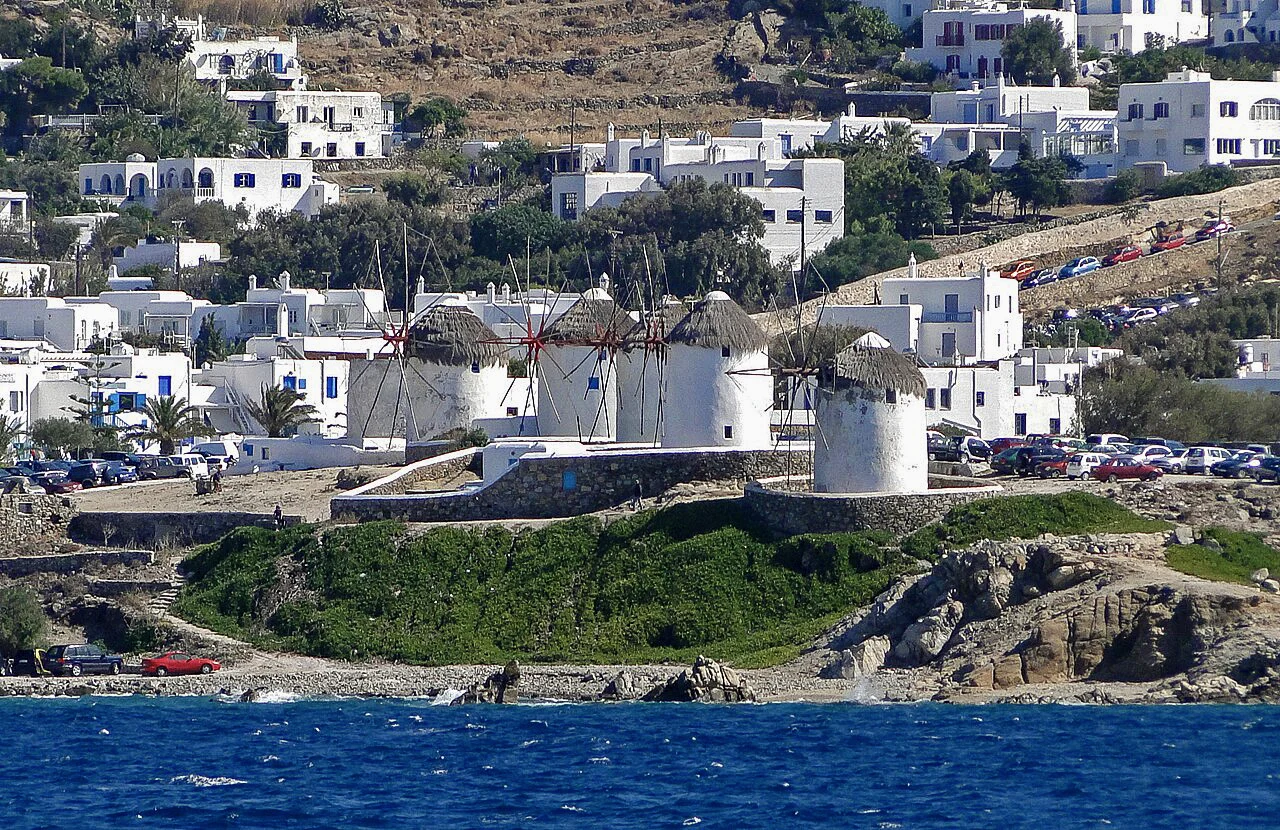 Destination view of Mykonos. Windmills in Mykonos 02