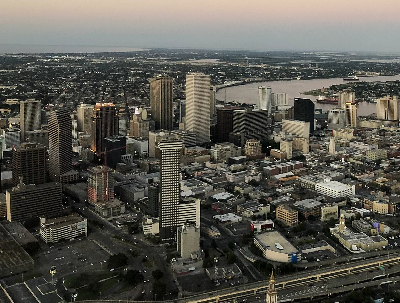 Destination view of New Orleans. New Orleans from the Air September 2019 - Central Business District Skyline (cropped)