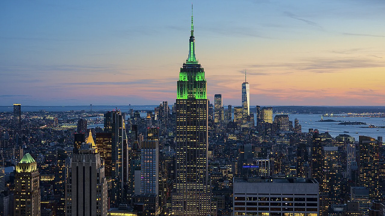 Destination view of New York. View of Empire State Building from Rockefeller Center New York City dllu (cropped)