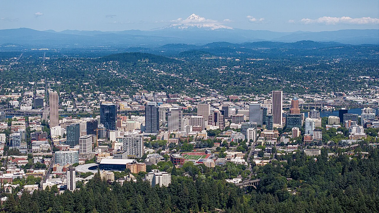 Destination view of Portland, Oregon. Portland Oregon Aerial, June 2025