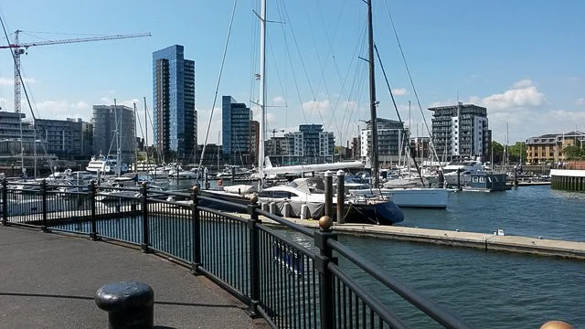 Destination view of Southampton. View across Ocean Village Marina (geograph 5432669)