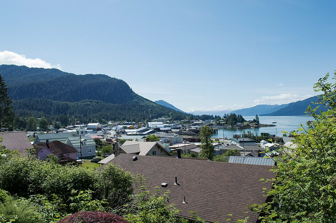 Destination view of Wrangell. Overview of the town of Wrangell, AK June 7th 2016